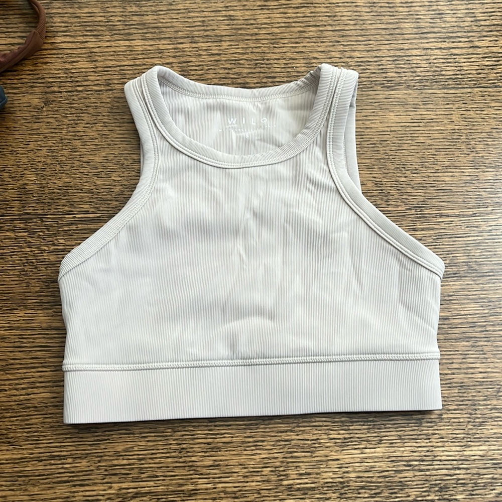 ribbed cream high neck sports bra